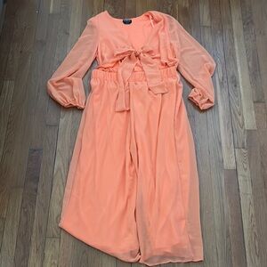 Bebe Orange Jumpsuit with Tie and Flowing Sleeves